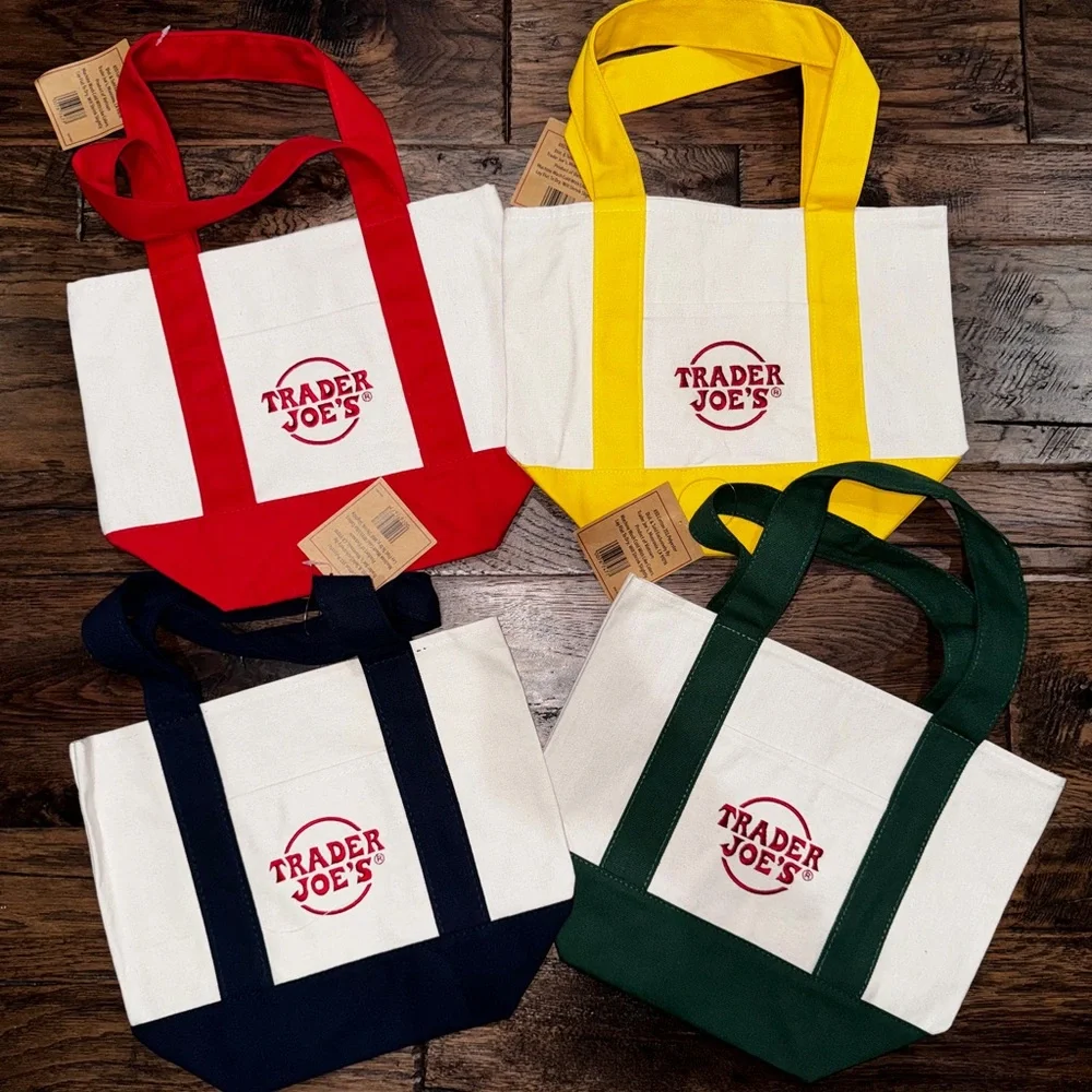 Trader Joe's Mini Tote Bag Set - Red, Yellow, Green, Blue - Picture 1 of 3